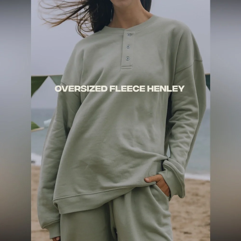Daily Drills Oversized Henley Top and Joggers with Buttons - Picture 13 of 14